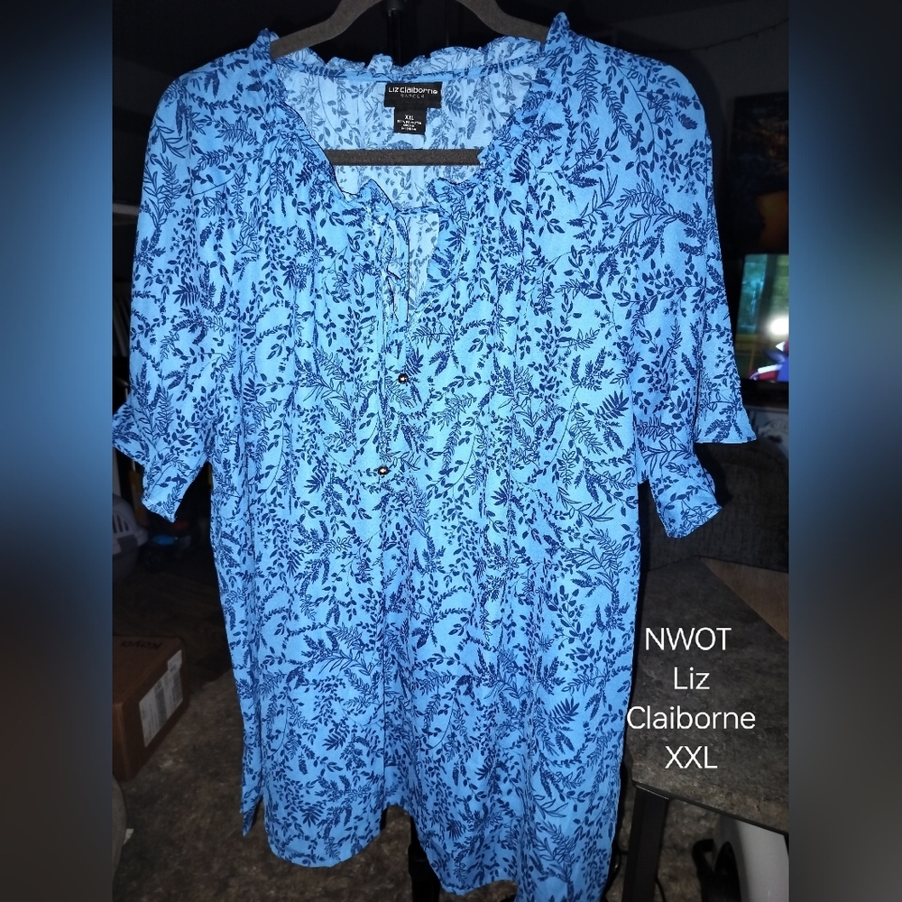 Blue tie-front blouse